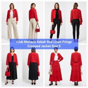 Club Monaco Red Rabah Fringed Linen Crop Jacket Size S